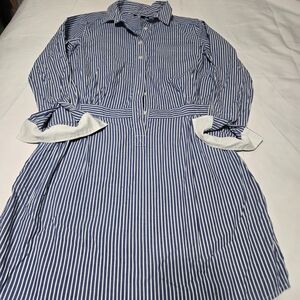 Banana Republic Blue and White Striped Shirt Dress